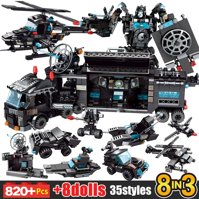 City Police Station Car Motorcycle Building Blocks SWAT Team Weapons Truck Ship Robot Bricks Toys Sets For Children