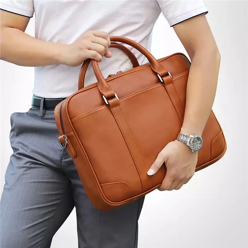 High Quality Men's Genuine Leather Office Briefcase Male Messenger Bags Real Skin Business Travel Bag 15'' Shoulder Laptop Bag