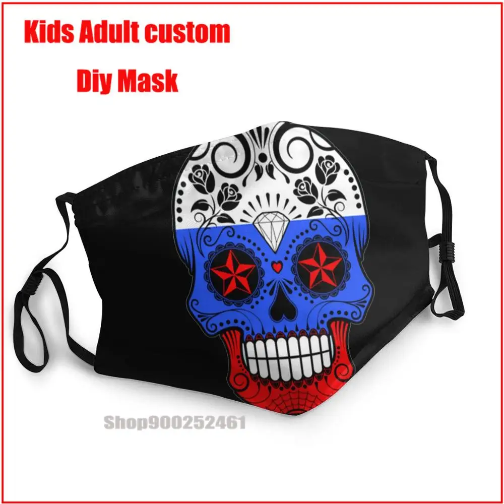 

Русский Флаг сахарный череп с розами DIY маска для лица модная моющаяся многоразовая маска для лица детская маска для рта с забавным дизайном