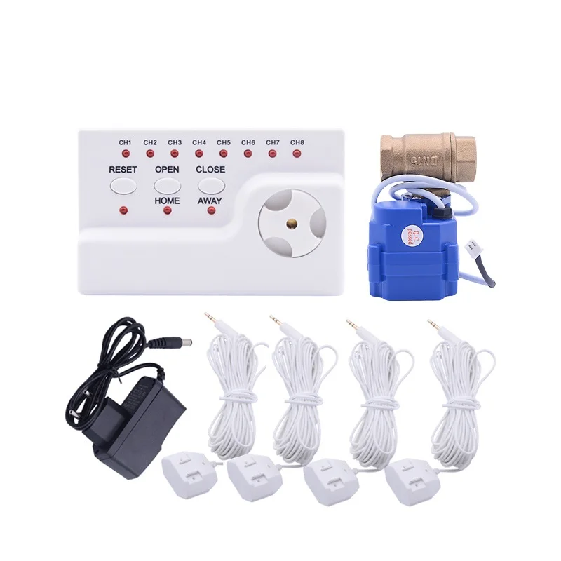 

Wired Water Leaking Detector WLD806 Motorized Ball Valve (DN15*1pc) and 4pcs 6-meter Sensor Wire Water leak Sensor For Home Use