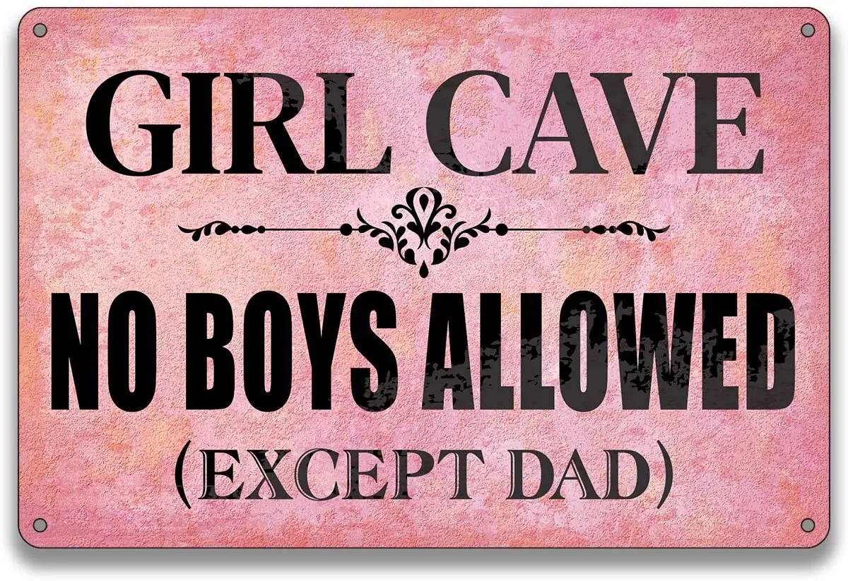 

BellowDeer Funny Pink Home Wall Decor Vintage Girl Cave Metal Sign No Boys Allowed Sign Retro Farmhouse Girls Daughter Bedroom
