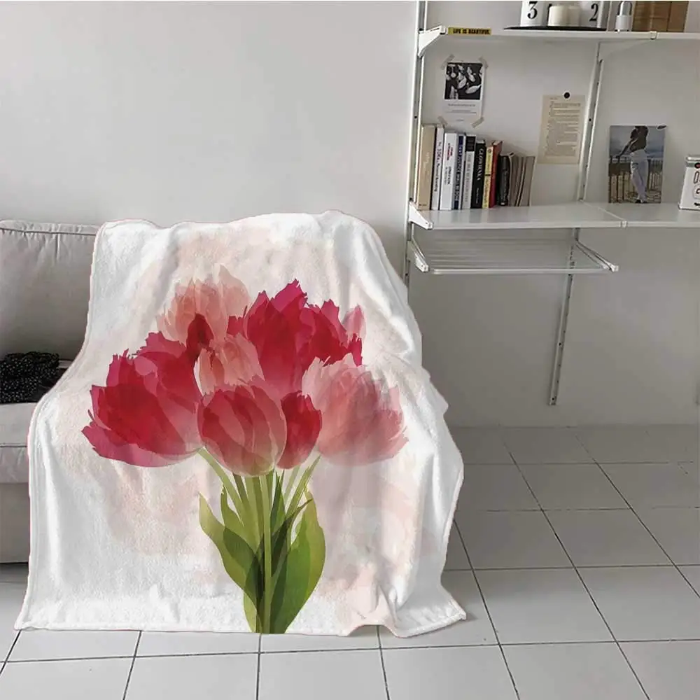 

Flannel Blanket Soft Warm Cozy Plush Floral Watercolor Painting Bouquet of Tulip W54 x L84 for Kids Adults Boys Girls Mens