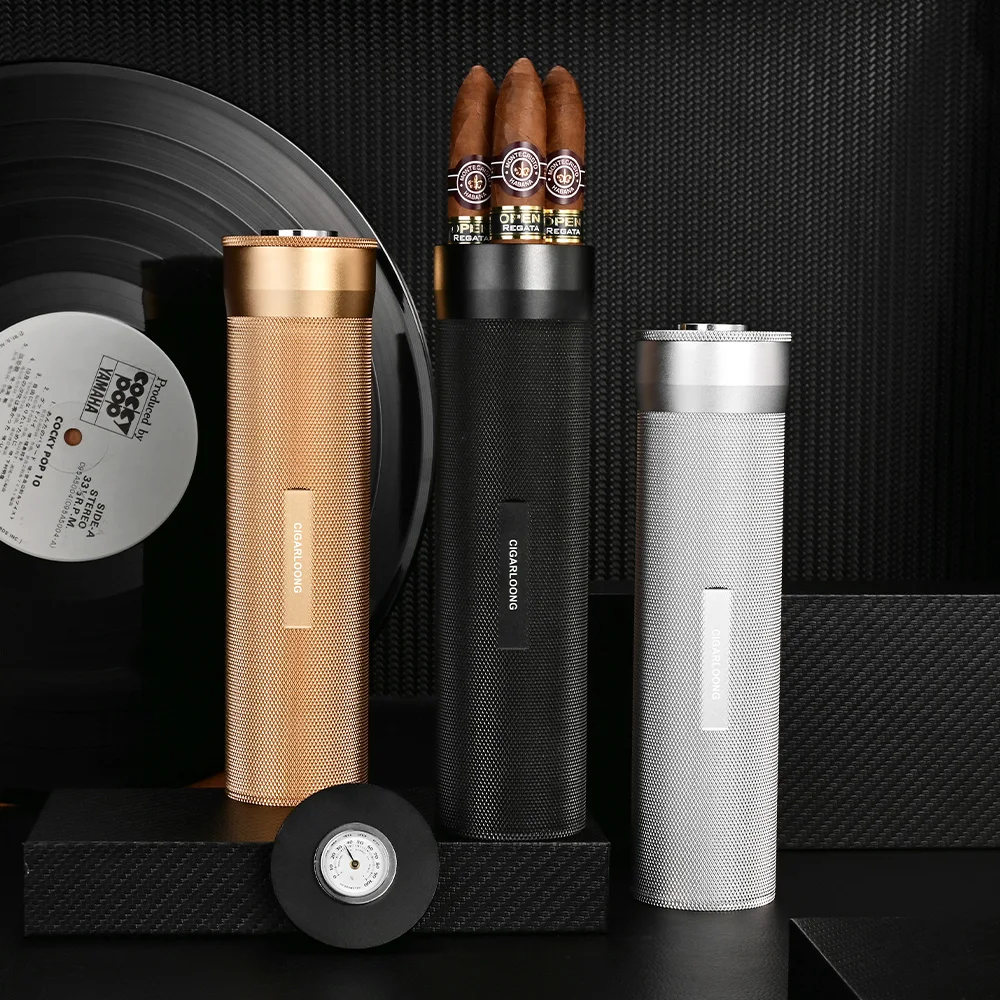 

CIGARLOONG сигарная трубка Нержавеющая сталь портативный хьюмидор сигары чехол подходит для 3-5 сигары из алюминиевого сплава сигары баночка с г...