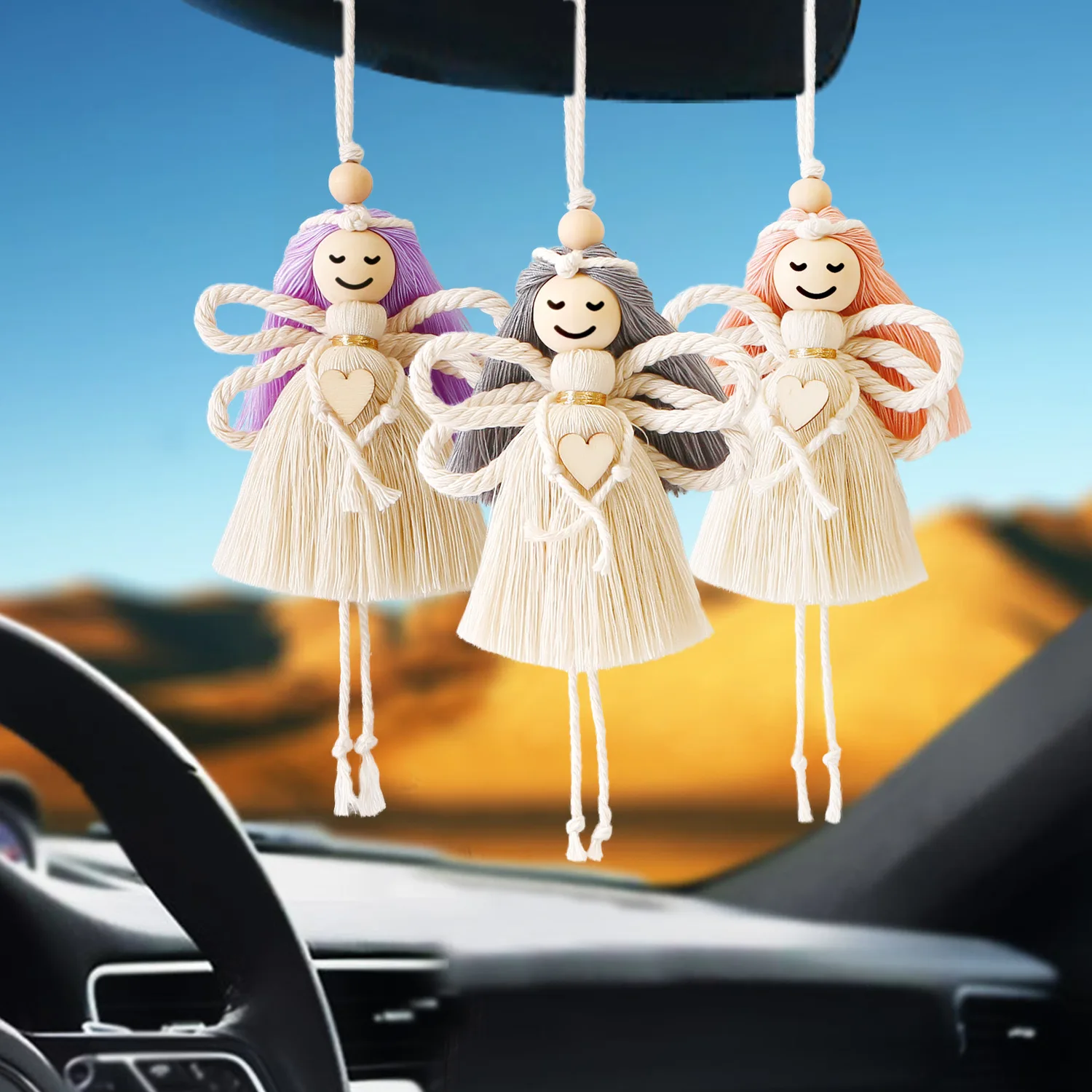 

Creative Angel Car Pendant Decoration Handmade Decorative Car Accessories Cotton Rope Hanging Cute Cartoon Girl Ornaments