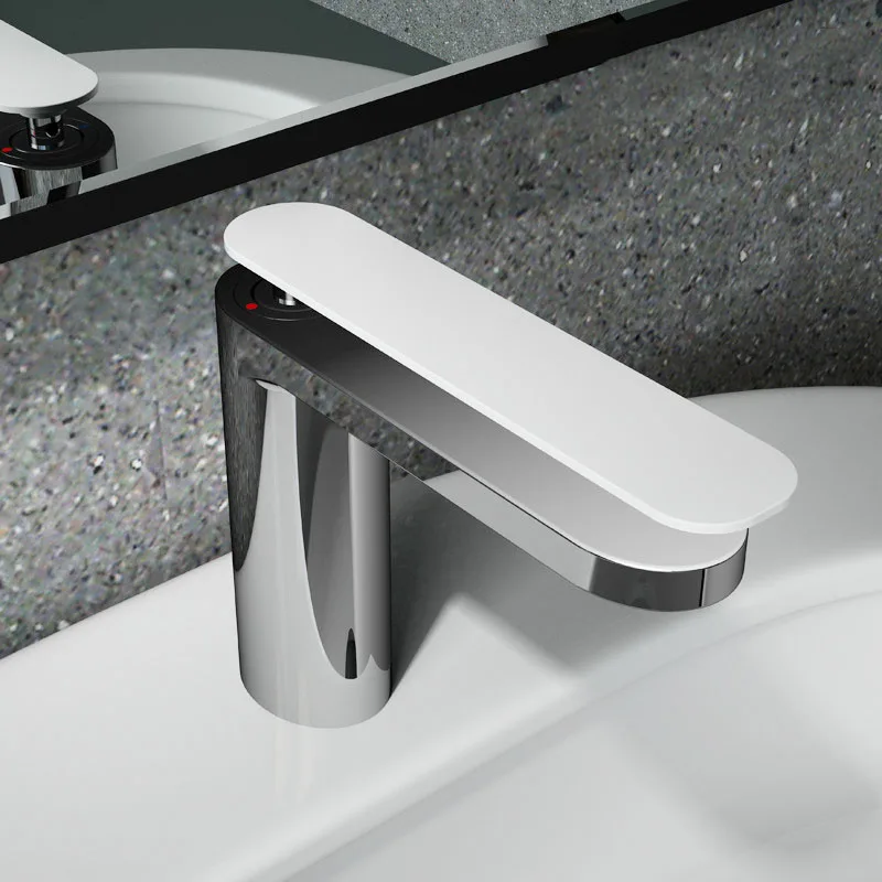 

Painted White Painted Stone long handle Single Hole Deck Mounted Sink Water Taps Mixer Brass Basin FaucetChrome Plated Black