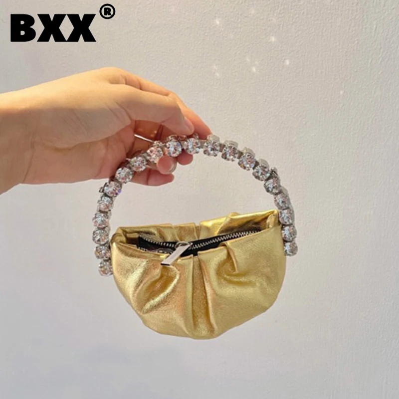 

[BXX] Женская Новая повседневная сумка из искусственной кожи с бриллиантами, универсальная мини-сумка через плечо с милыми цепочками, модная ...