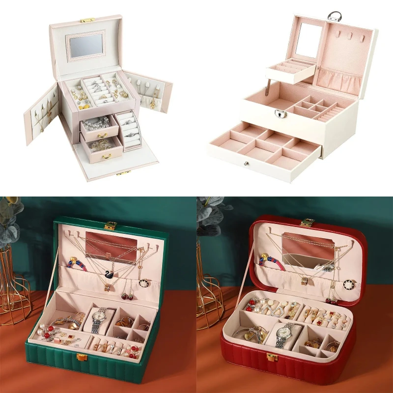 

European princess portable large capacity multi-functional earrings earrings necklace jewelry with lock dustproof storage box