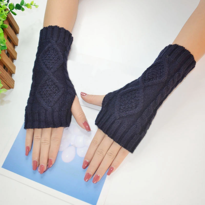 Женские вязаные перчатки без пальцев однотонные зимние теплые митенки шерстяные