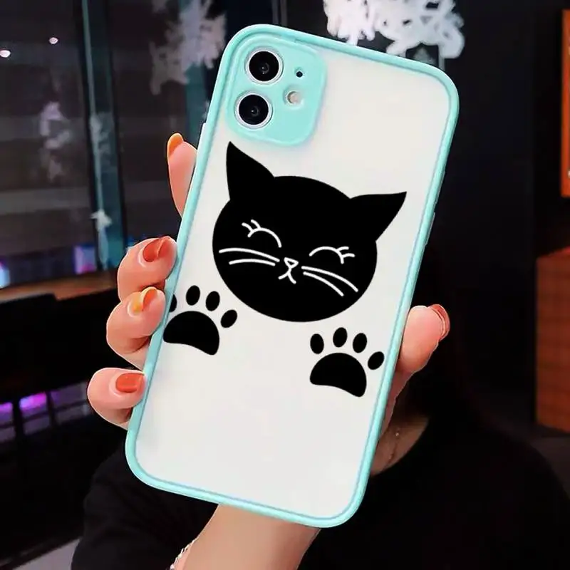 

Cute cat scratching Phone Cases Matte transparent For blue iPhone 12 Mini 11 Pro XR XS Max 7 8 Plus X Back Cover