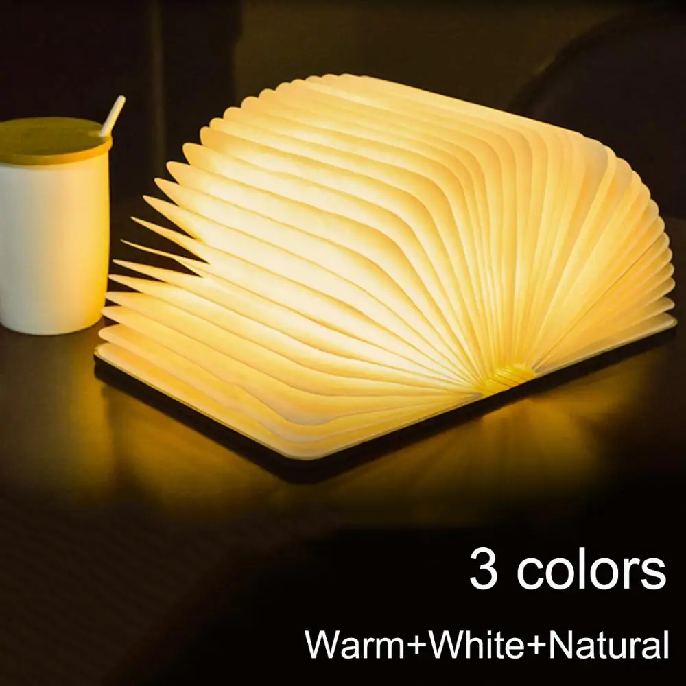 Lámpara LED plegable para libros, recargable por USB Luz Nocturna, en forma de libro, 3 colores, para decoración, ZK20