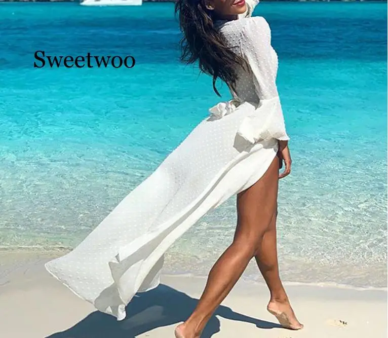 Модная Женская Длинная накидка прозрачные бикини накидки соблазнительный