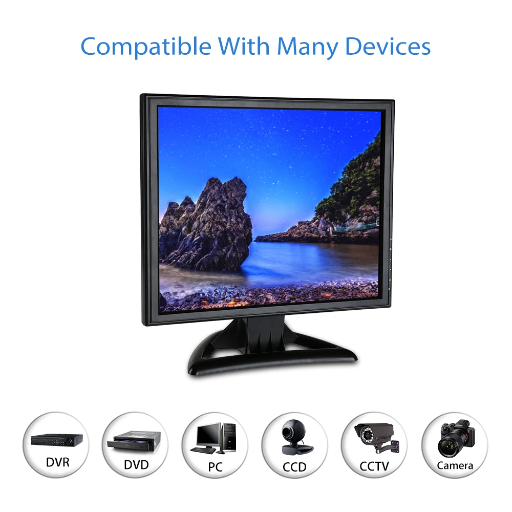 

15 Inch Monitor Audio 175° Security Monitor HD AV BNV VGA USB High Sensitive Metal Housing Remote Control Wall Bracket Mount