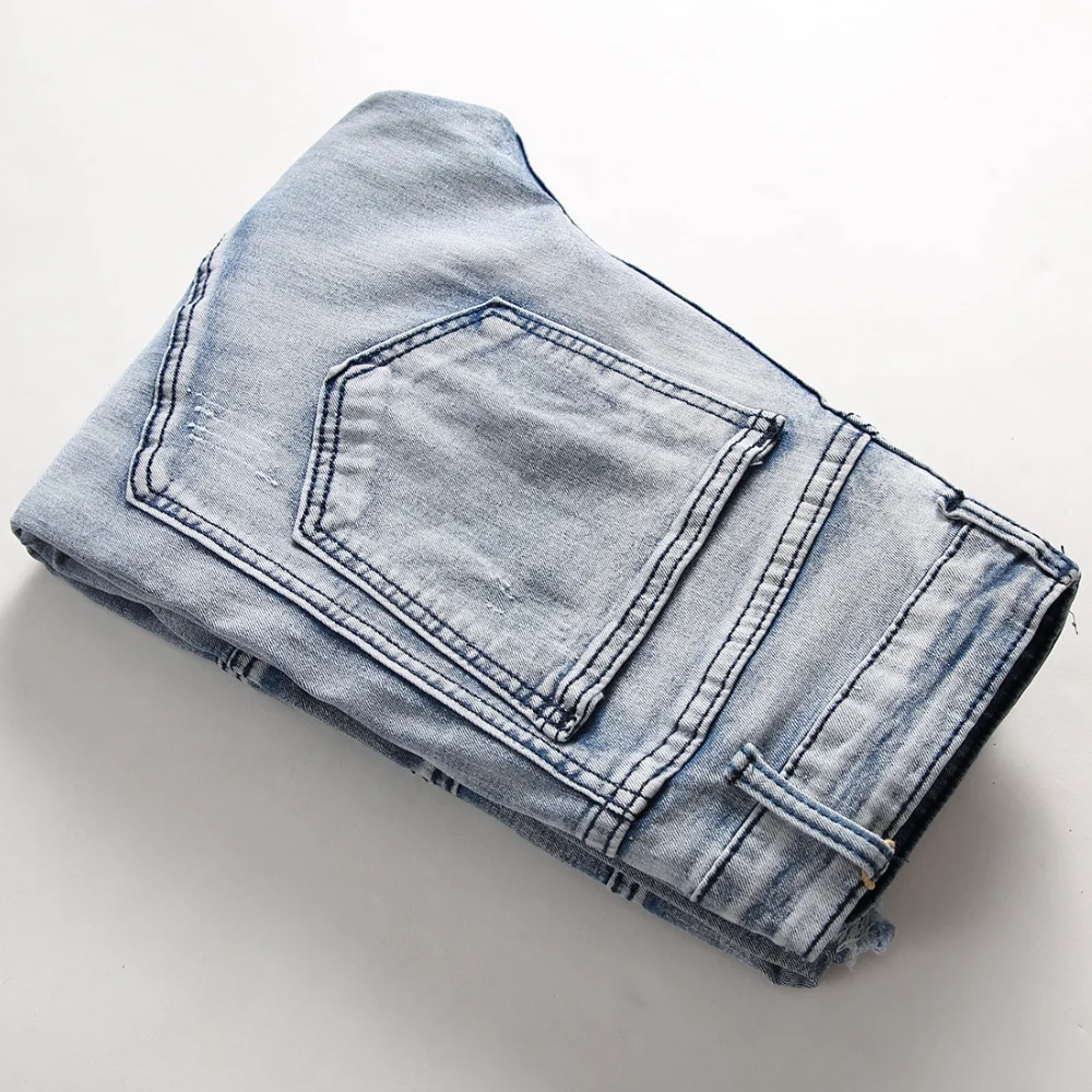 2021 Vibe Style Hole Ripped Pleated Men Vintage Slim Jeans Trousers Travis Scott Hip Hop Punk Gothic Pencil Denim Pants Pantalon