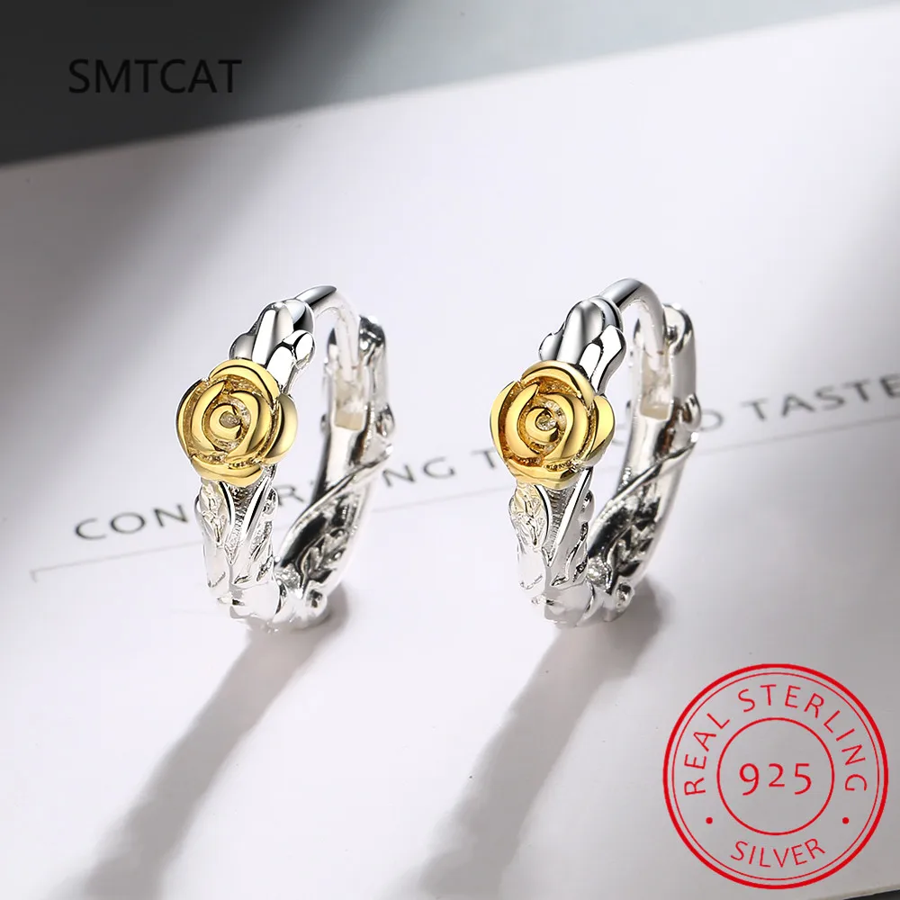 

Женские серьги-кольца из серебра 925 пробы, в виде цветка розы