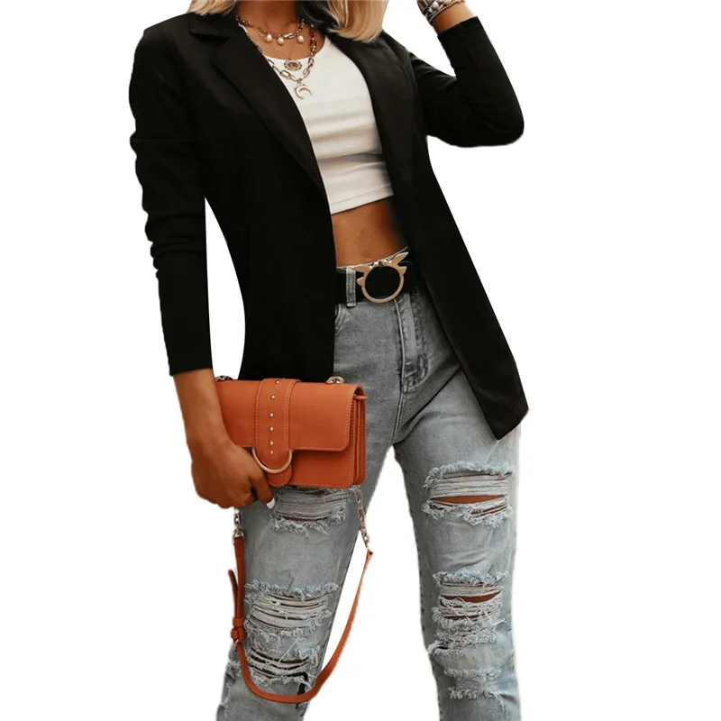 

2020 Solid Office Lady Blazers Women Autumn White Double Breasted Coats Female Formal Long Sleeve Jacket Woman Pockets