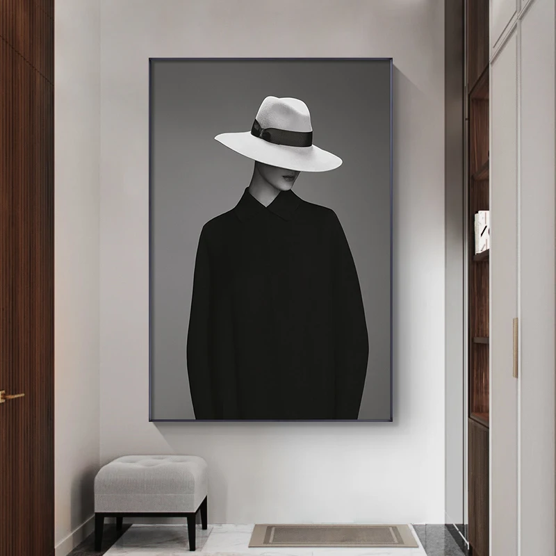 Модное настенное искусство черная белая одежда шляпа женский Принт сексуальный