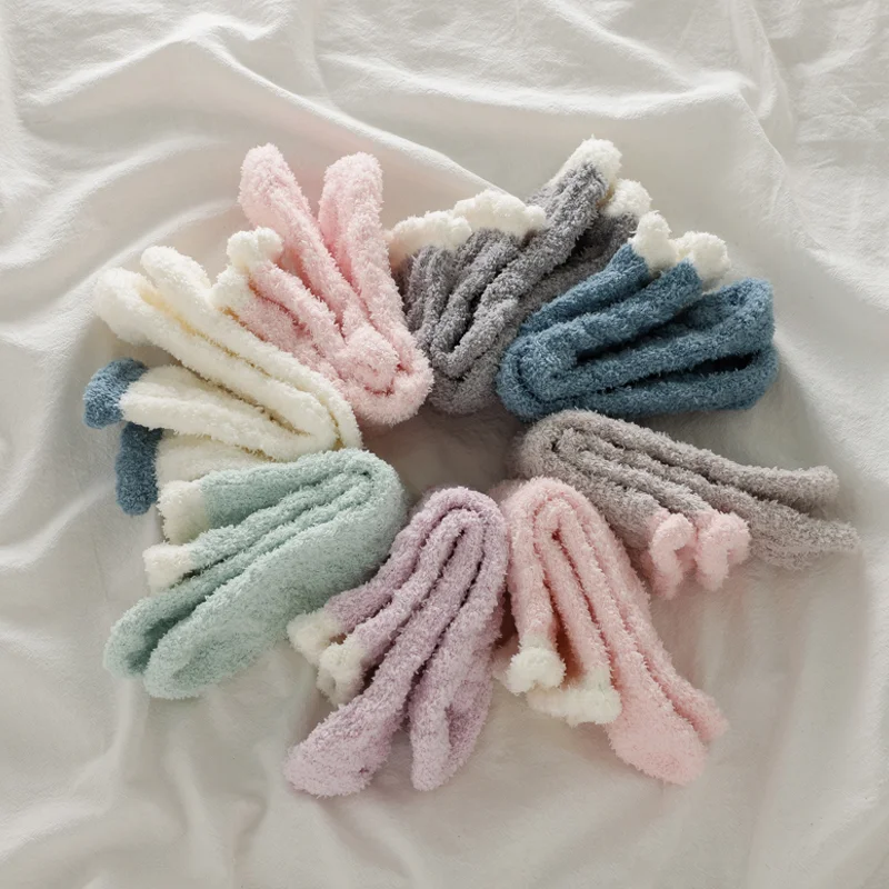 2 Pairs Winter Women Socks Cozy Cashmere Warm Sleep Socks Floor Home Fluffy Girl Socks Coral Velvet Feet Fall Warmer Christmas