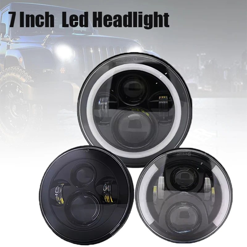 

7'' LED Headlight with DRL Halo Round Headlights For Jeep JK VAZ 2121 Lada Niva 4x4 7" LED Headlamps with Amber Turn Signal 2PCS