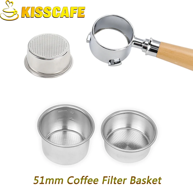 

Coffee Bottomless Portafilter 51mm 2/4 cups stainless filter Replacement Filter Basket For Delonghi Espresso Machine Parts