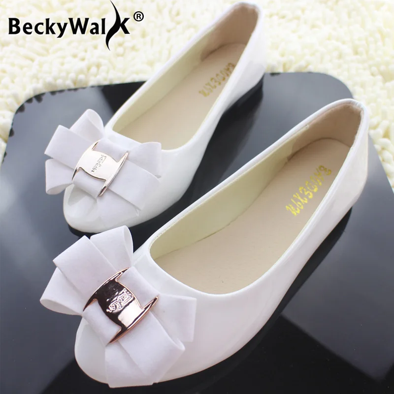 2021 Korean of spring and summer fashion sweet bow patent leather comfortable women's shoes flat large size 42 WSH2347 | Обувь