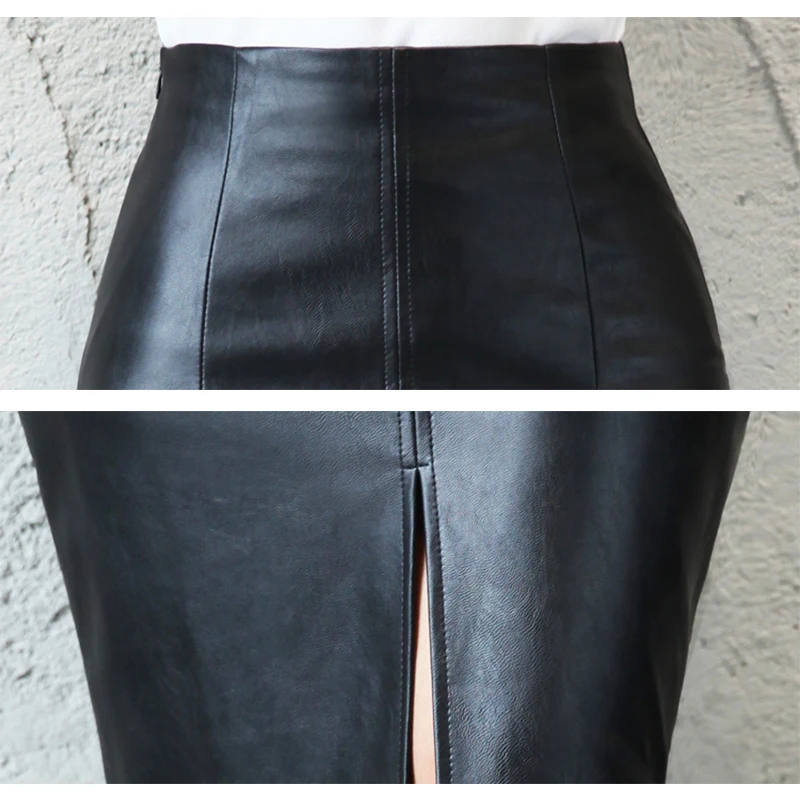

Fashion PU Leather Midi Skirt 2021 New Fashion Women Autumn Winter Ladies Package Hip Front or Back Slit Skirt Plus Size