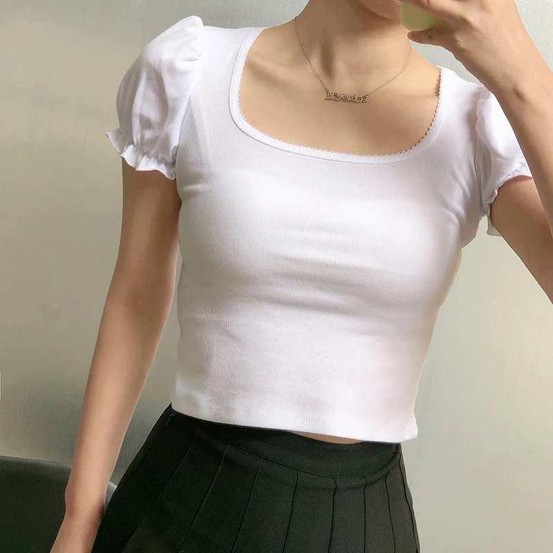 

Футболка женская хлопковая, облегающая, винтажная, 2021