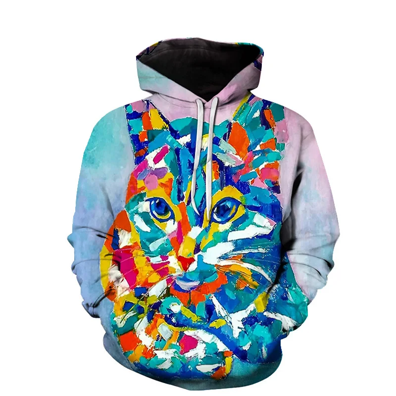 

Мужская толстовка с 3D-принтом милого кота, весенне-осенняя Повседневная забавная уличная куртка в стиле хип-хоп, Одежда большого размера 6XL
