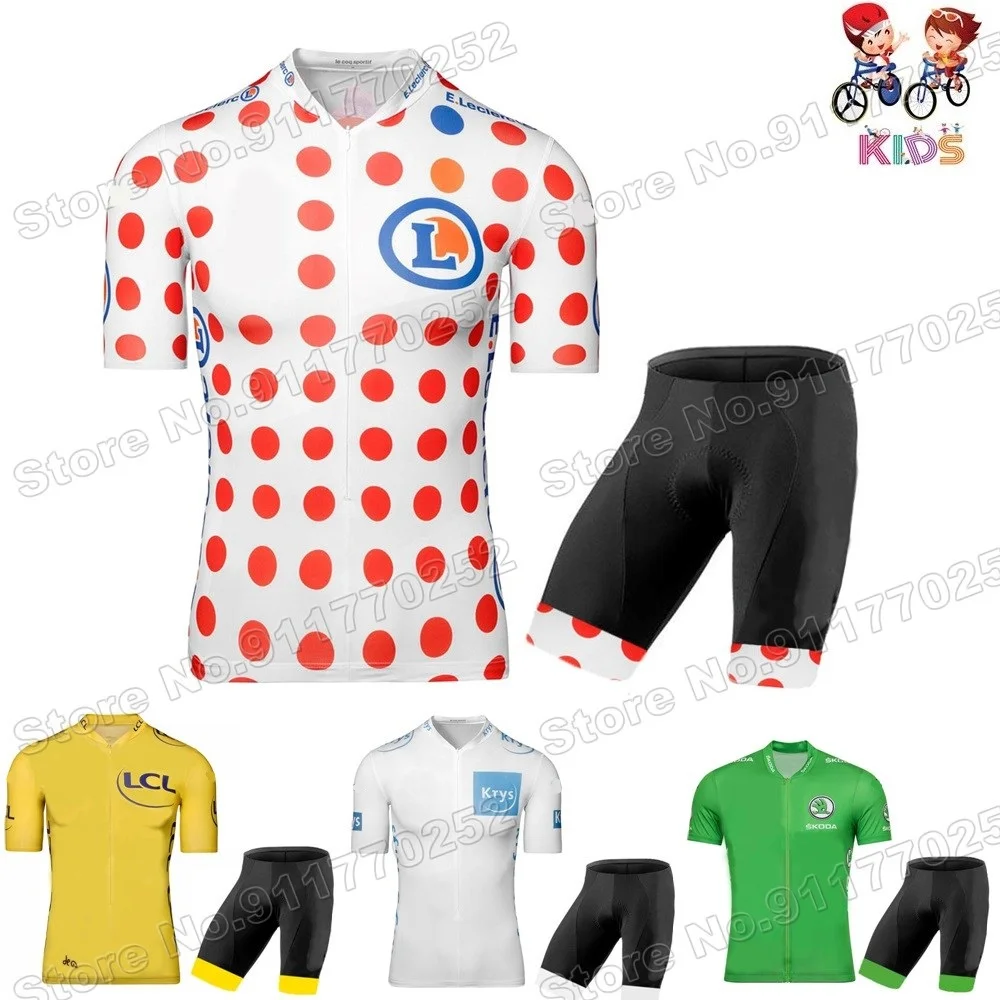 Детский комплект одежды для велоспорта Джерси в горошек желтый зеленый