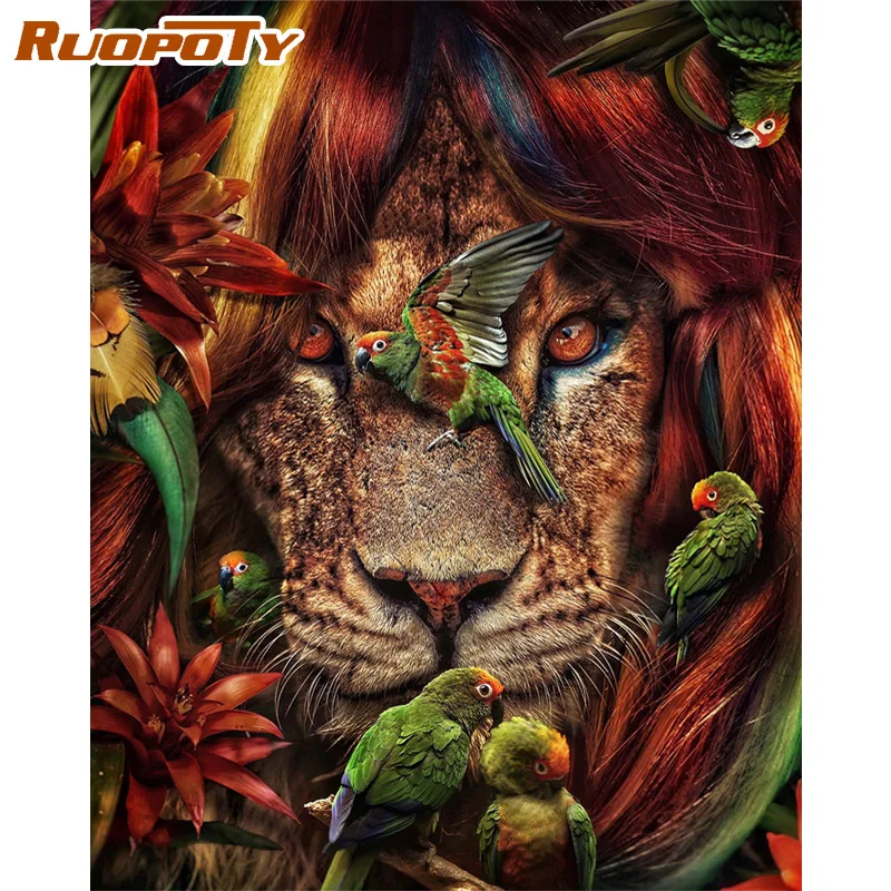 

RUOPOTY 60x75cm Frame Picture By Number Parrot lions Animals Picture By Numbers Acrylic Paint On Canvas Home Decors Artcraft Diy