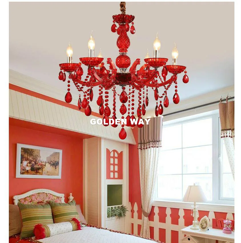 Бесплатная доставка европейская Подвесная лампа Lustre Light Lovly Red 6arms декоративная
