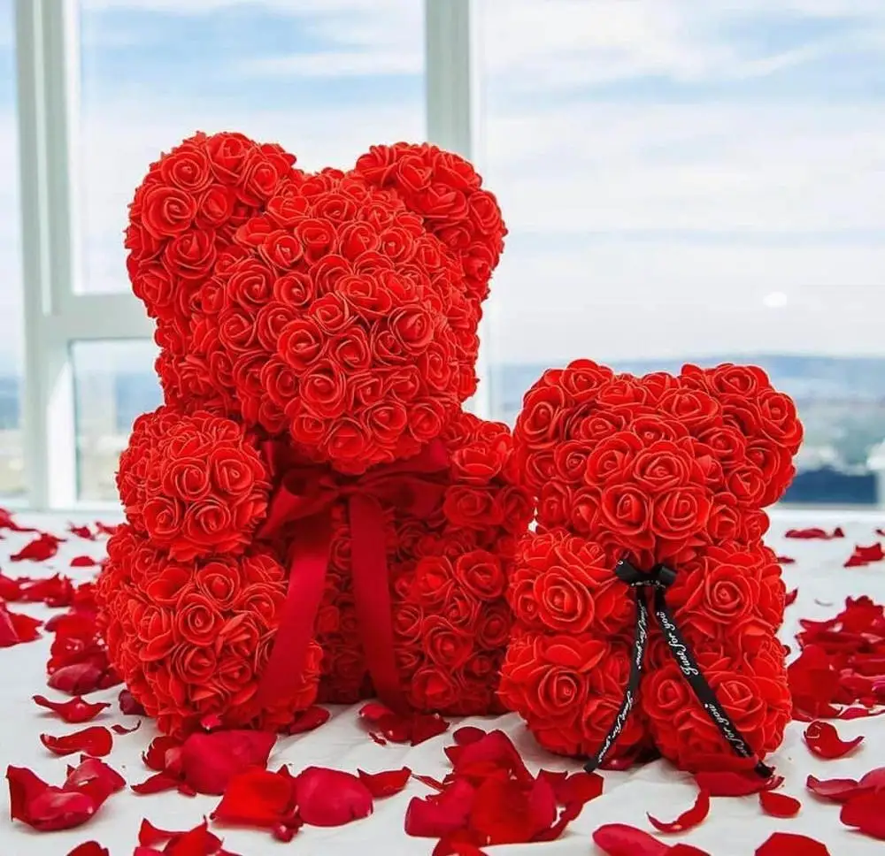 

Lovely 25cm/40cm Teddy Bear Artificial Rose Flowers PE Rose Bear for Women Girlfriend Valentine's Day Kids Birthday Gift