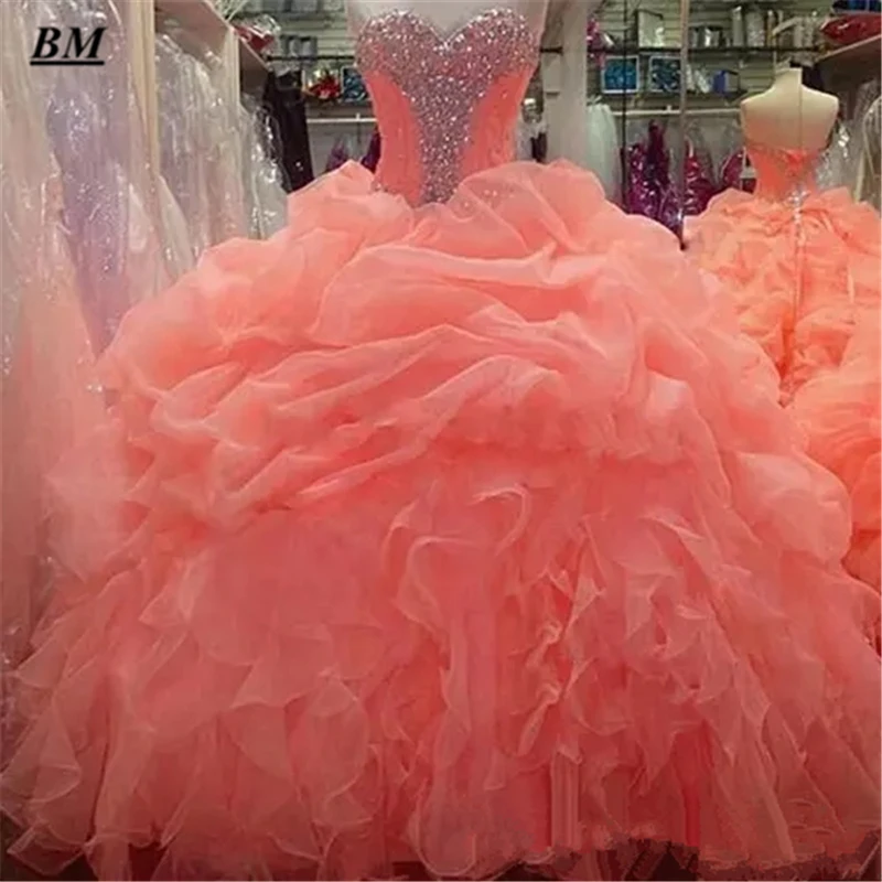 

New Coral Quinceanera Dress 2019 Sweetheart Ball Gown Sweet 16 Dress Beading Prom Party Gown Debutante Vestido De 15 Anos BM180