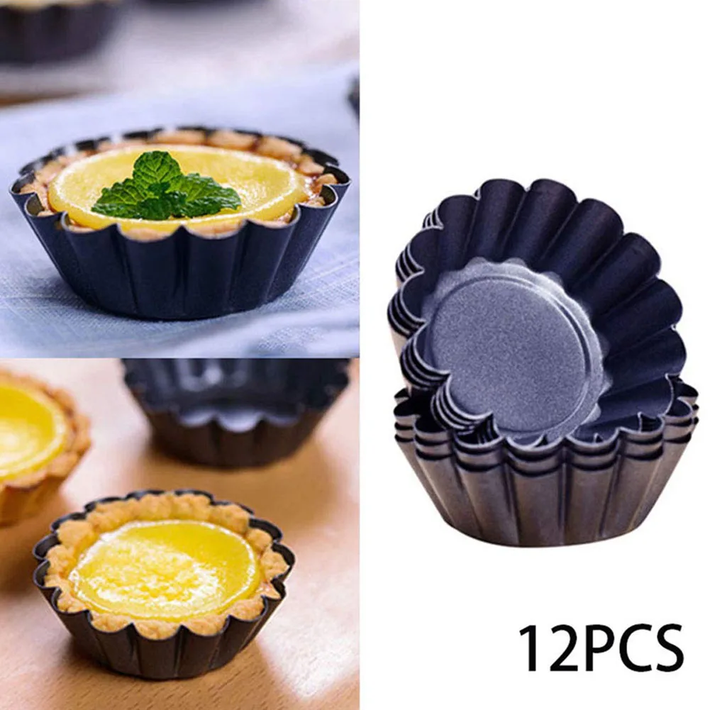 

12Pcs Mini Round Nonstick Tart Pan Carbon Steel Tartlet Mold Egg Tart Tin Muffin Cake Molds Mould