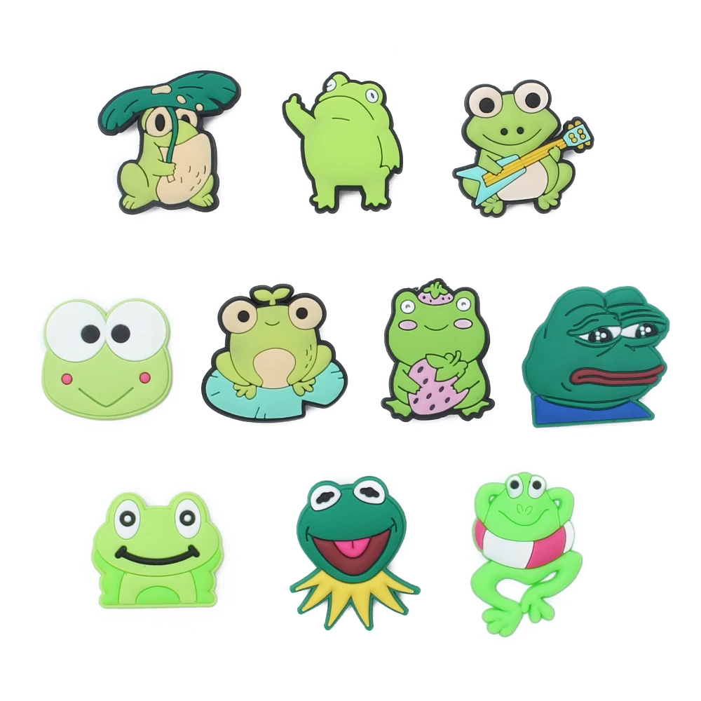 

1pcs Funny Frog Shoes Charms Sad Frog Green Animal Froggy Gesture Decoration Jibz for croc Charms Designer For Xmas Gifts