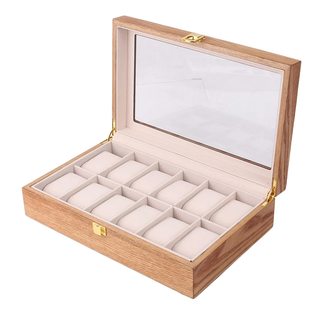 

3/6/10/12 Slot Wooden Watch Box Mall Shop WaistBand Display Stand Home Jewelry Holder Storage Case With Clear Cover
