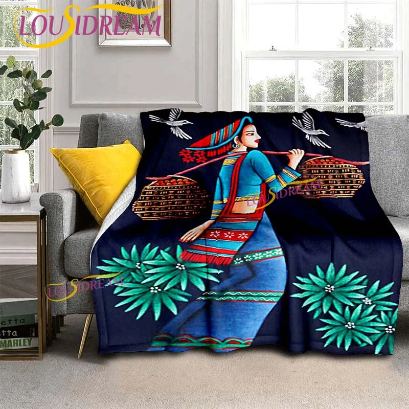 Фланелевое Одеяло в этническом стиле с абстрактными персонажами мягкое плюшевое