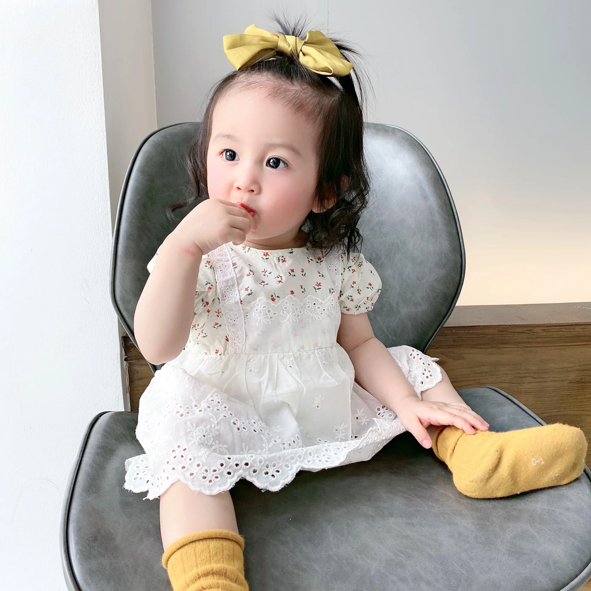 

2021 Summer New Toddler Girl Floral Printed Breathable Bodysuit Kid Baby Girls Cotton Fashion With Mesh Skirt Bodysuits