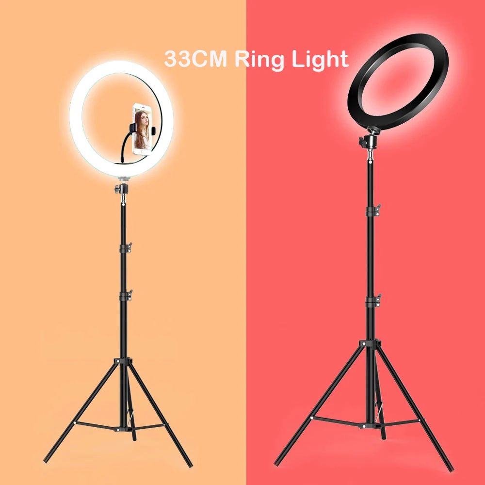 

33CM Dimmable LED Ring Light Camera Studio Photography Video Makeup Ringlight Lamp for Youtube Tik Tok Selfie Phone with Tripod