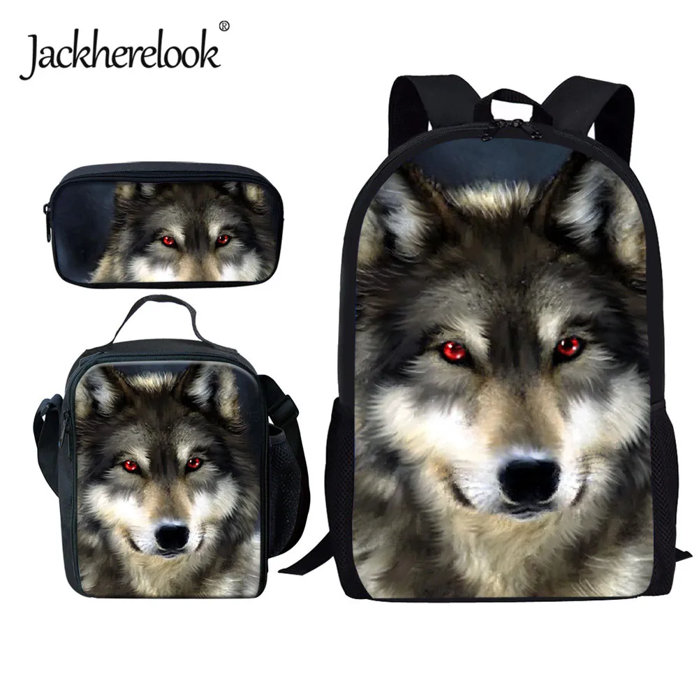 Модные школьные ранцы для мальчиков Jackherelook Cool Wolf 3 шт./компл. Детская сумка