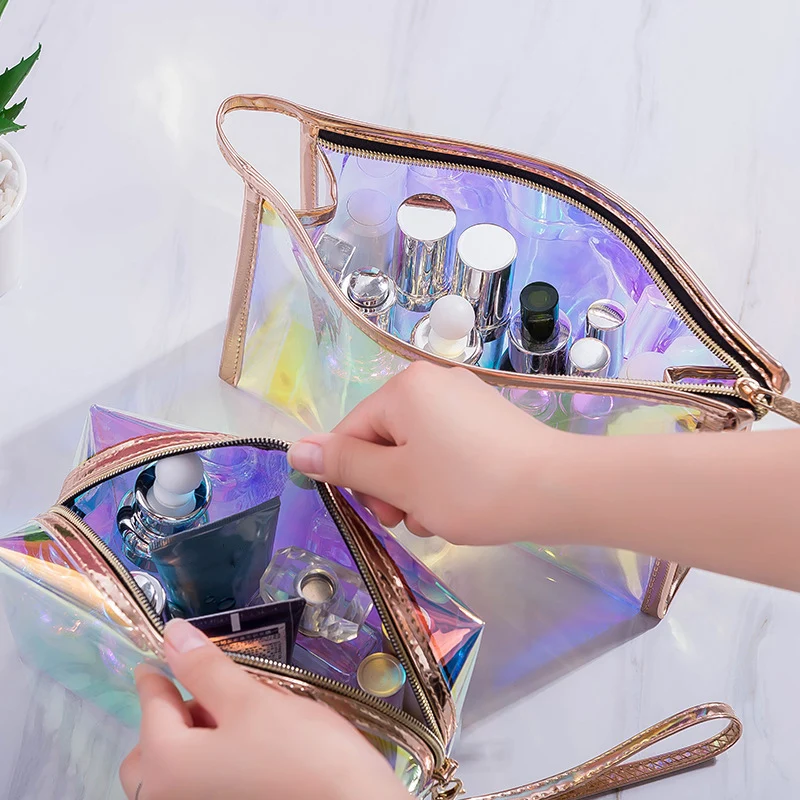 

Laser PVC Waterproof Neceser Make Up Bag Beautician Women's Transparent Cosmetic Bag Travel Toiletry Organizer Bags Box Case