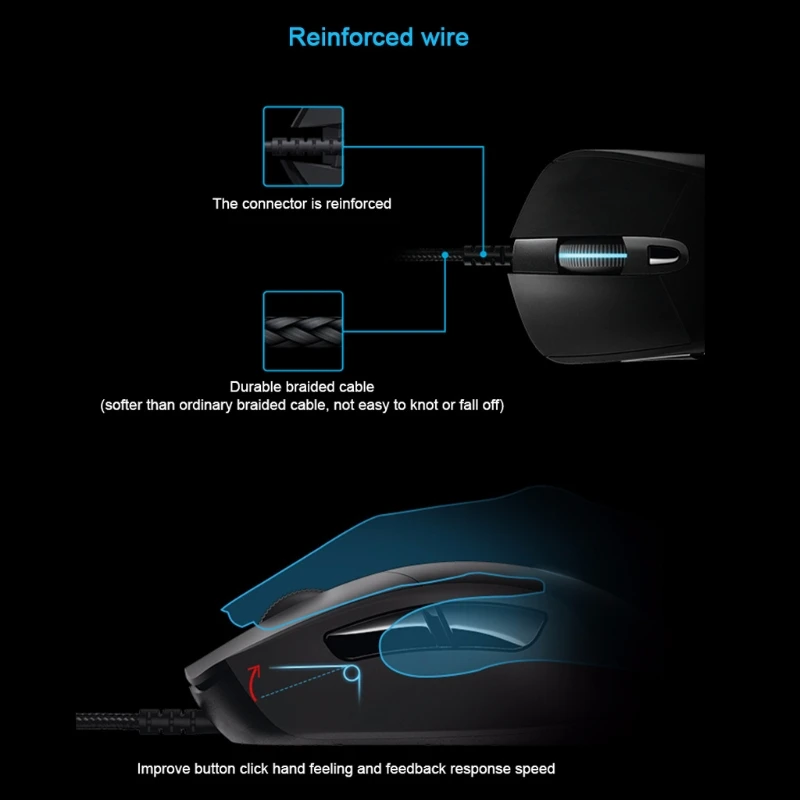 

G403 Gaming Mouse Braided Cable Non-Slip Wired Adjustable Weight Black Mouse LXAB