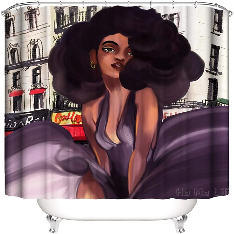 

African American Women By Ho Me Lili Shower Curtains Lady Waterproof For Bathroom Polyester Fabric Purple Funny