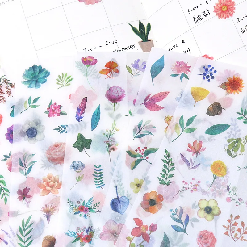 

Diary Picture Book Illustration Flower Plant Watercolor Hand-painted Fresh Material and Paper Sticker Hand Account 6 Sheets