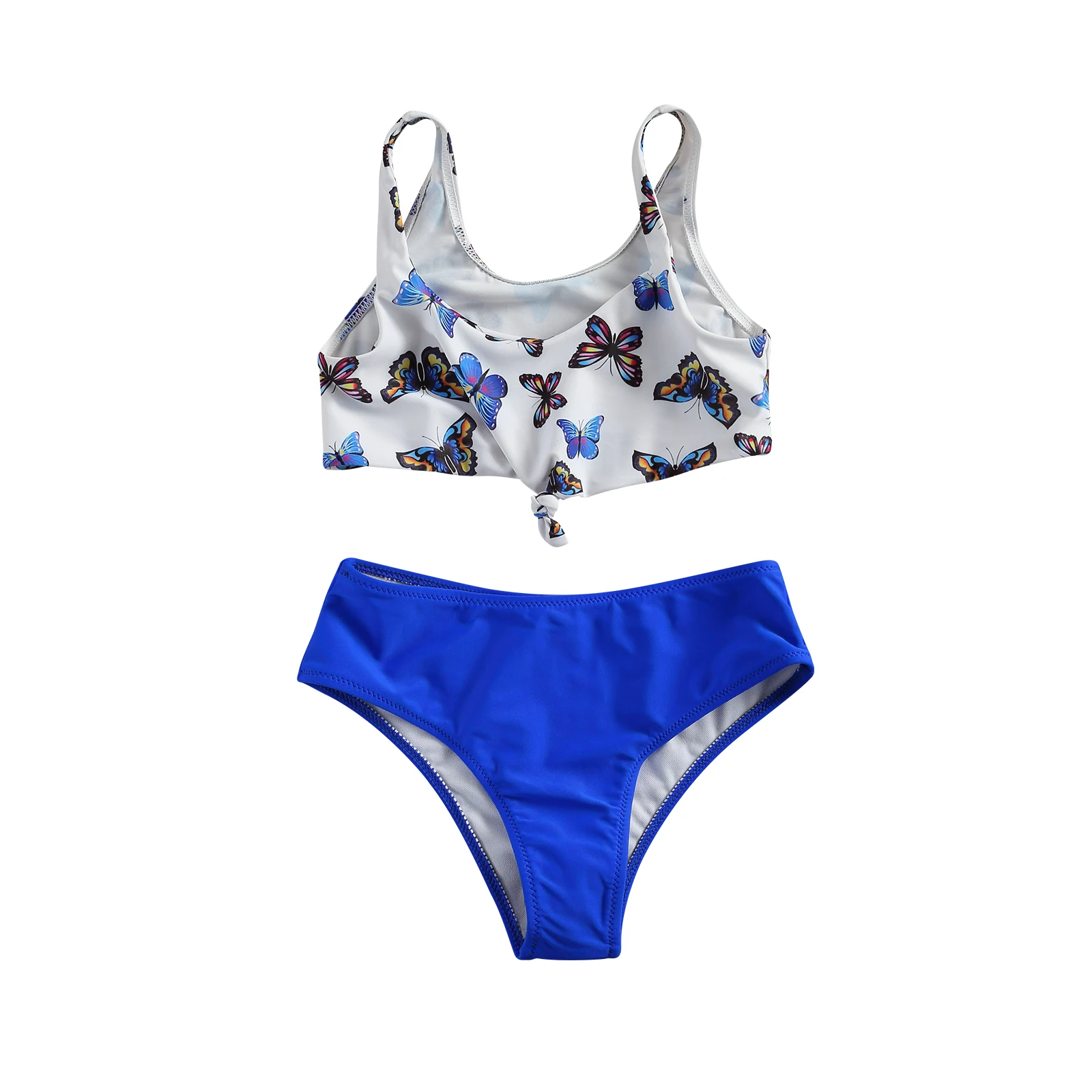 

Girl’s Lovely 2Pcs Bikini Suit, Printed Tank Tops with Solid Color Briefs Princess Swimsuit for Vacation/Seaside 6-13Y