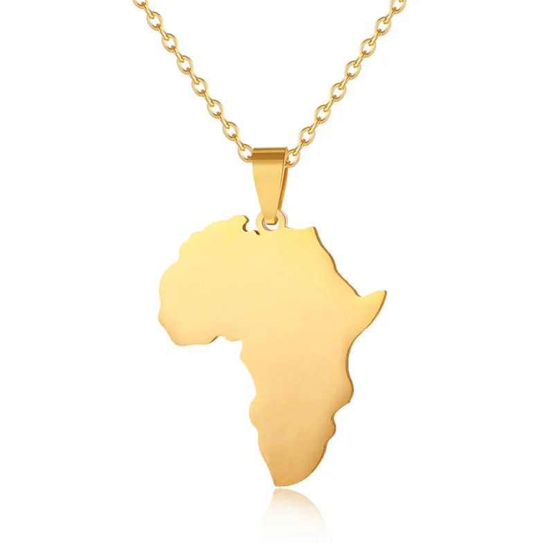 

Fashion Personality Men and Women Couple Necklace Africa Map Shape Stainless Steel Pendant Shiny Gold Trend Accessories