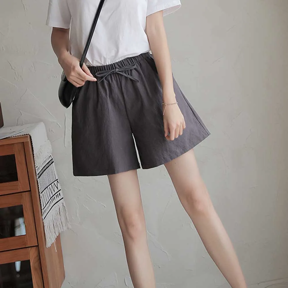 Женские шорты из хлопка и льна с высокой талией широкими штанинами WDC7622 | Женская