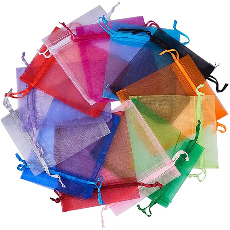50pcs/lot 7x9cm 9x12cm Drawstring Organza Bags Jewelry Packaging Bags Candy Wedding Birthday Bags Gifts Pouches Sweets Pouches