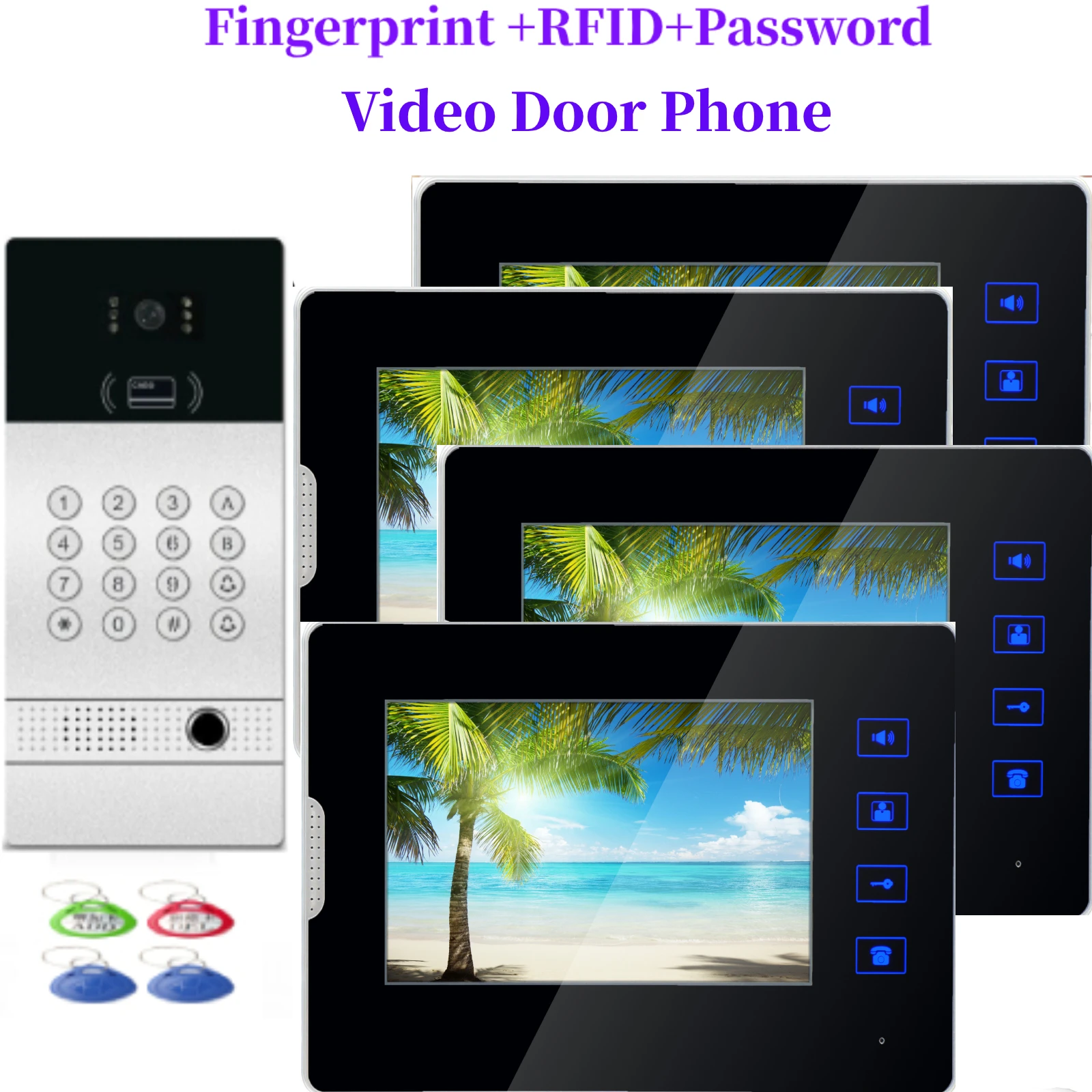 

7 inch Wired Video Door Phone Visual Video Intercom Two-way Audio Intercom Fingerprint With Waterproof Outdoor IR Camera