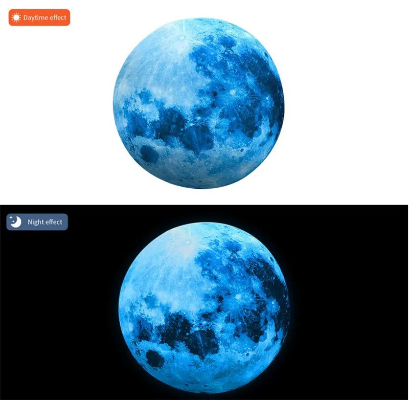 Светящаяся синяя зеленая луна 3D Наклейка на стену украшение для гостиной спальни