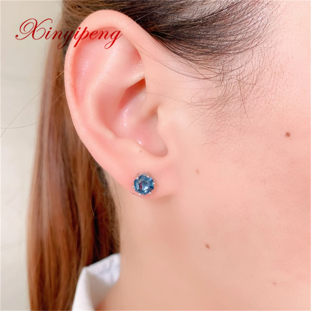 Xin Yipeng – boucles d'oreilles en topaze bleue incrustée, bijoux fins en argent Sterling 925, cadeau d'anniversaire Simple pour femmes, livraison gratuite